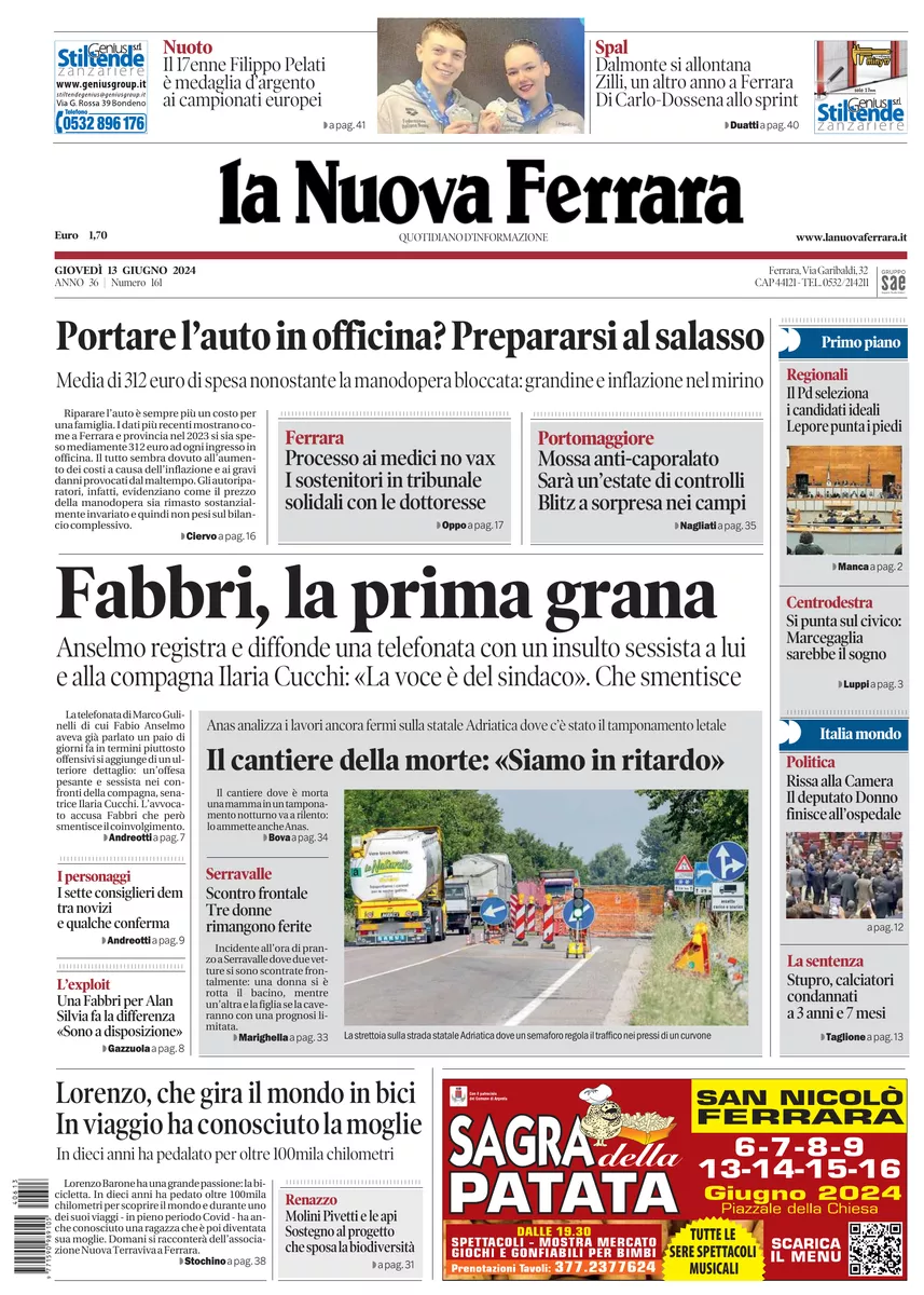 Prima-pagina-nuova ferrara-oggi-edizione-del-2024-06-13